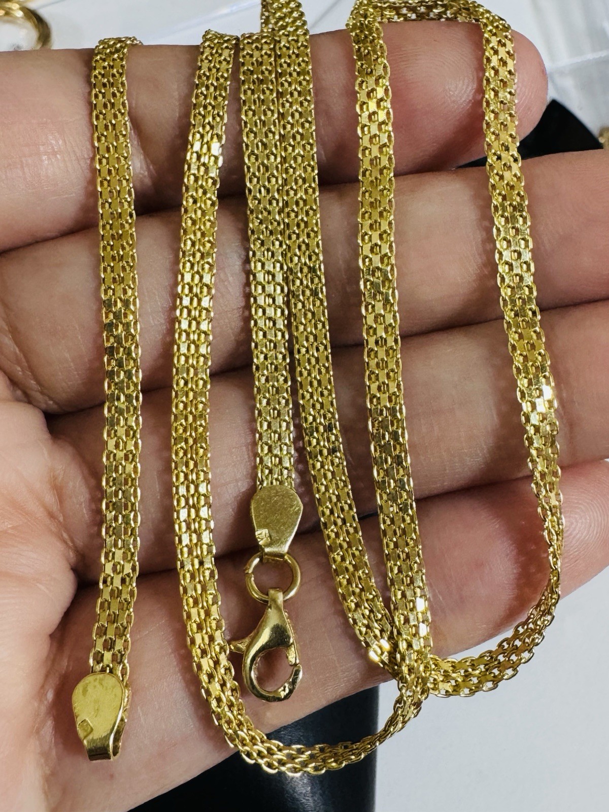 18C 18K 750 Genuine Gold Mesh Chain Necklace 21.8/22” Long 9.7g 3.8mm MENS-WOMEN