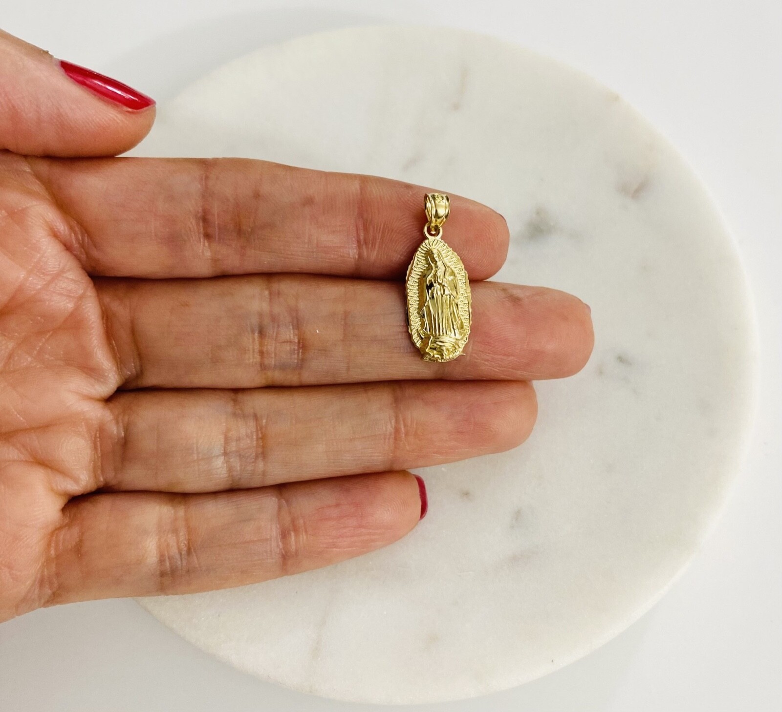 14K Solid Gold Virgin Guadalupe Pendant- 22mm x 9mm- 14K Solid Gold Mary- PT1078