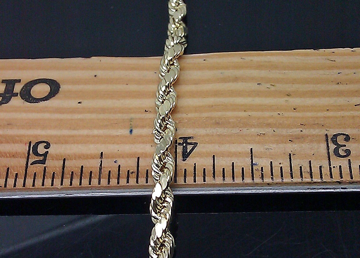 REAL 10k Gold Rope Chain 4mm 22 Inch Necklace Yellow Gold Diamond Cut Men/ Women