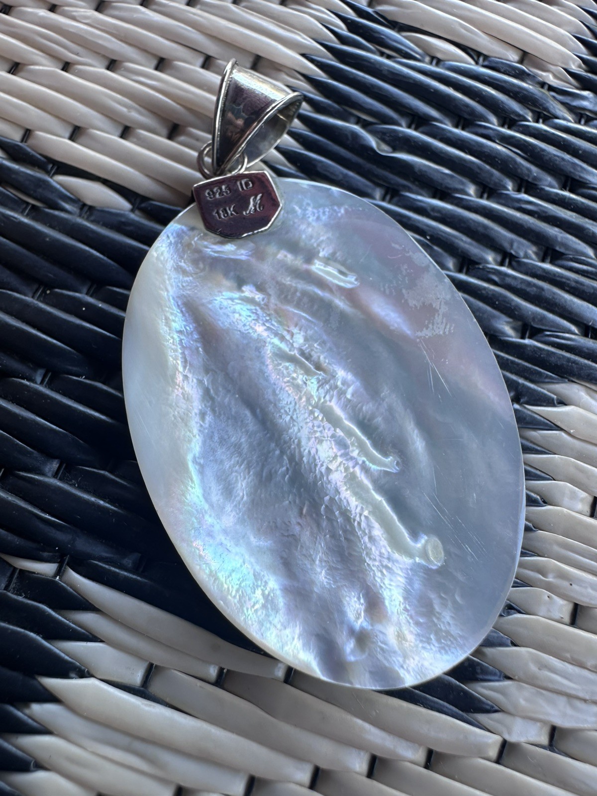 NIB Bali Designs by Robert Manse Abalone & Carved Mother Of Pearl Pendant