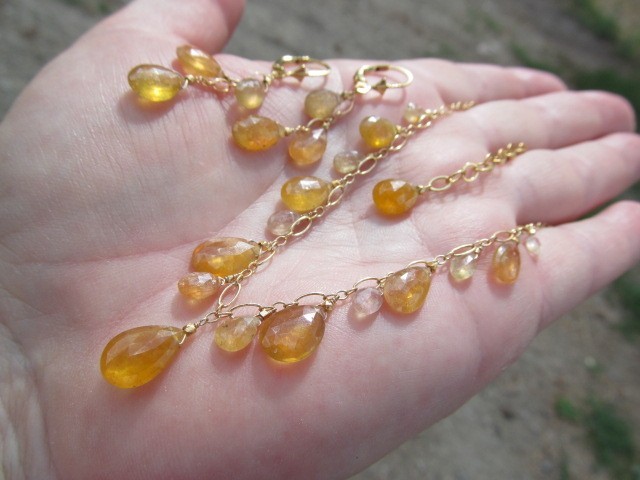 Sri Lanka Golden SAPPHIRE faceted briolette beads 14k Gold Filled Necklace set