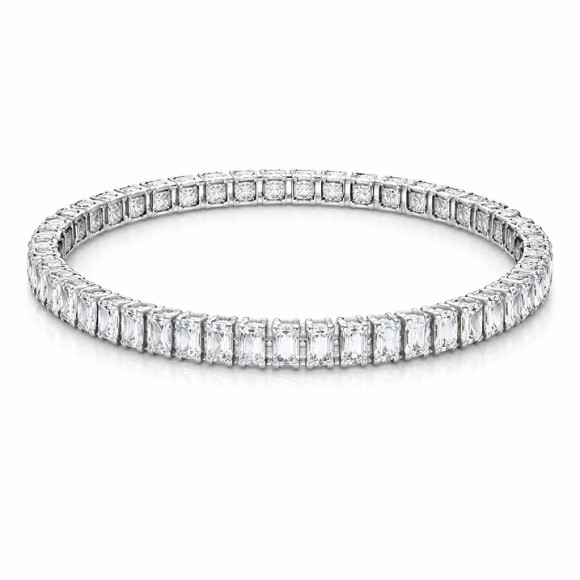 Geometric Emerald Cut CZ Tennis Bracelet Silver Titanium Steel Women Jewelry