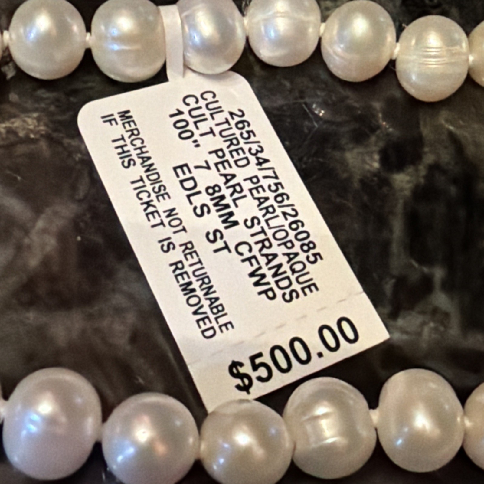 100” Freshwater White Pearl Necklace Endless Strand Genuine 7mm Orig. NWT $500