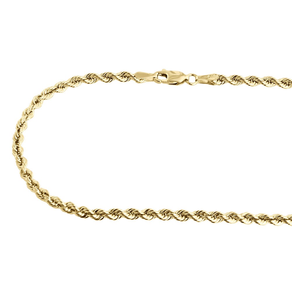 Mens Ladies 1/10th Yellow Gold 4mm Hollow Rope Chain Necklace 18 – 30 Inches