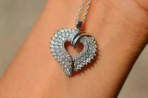 2Ct Round Cut Lab Created Diamond Cluster Heart Pendant 14K White Gold Finish