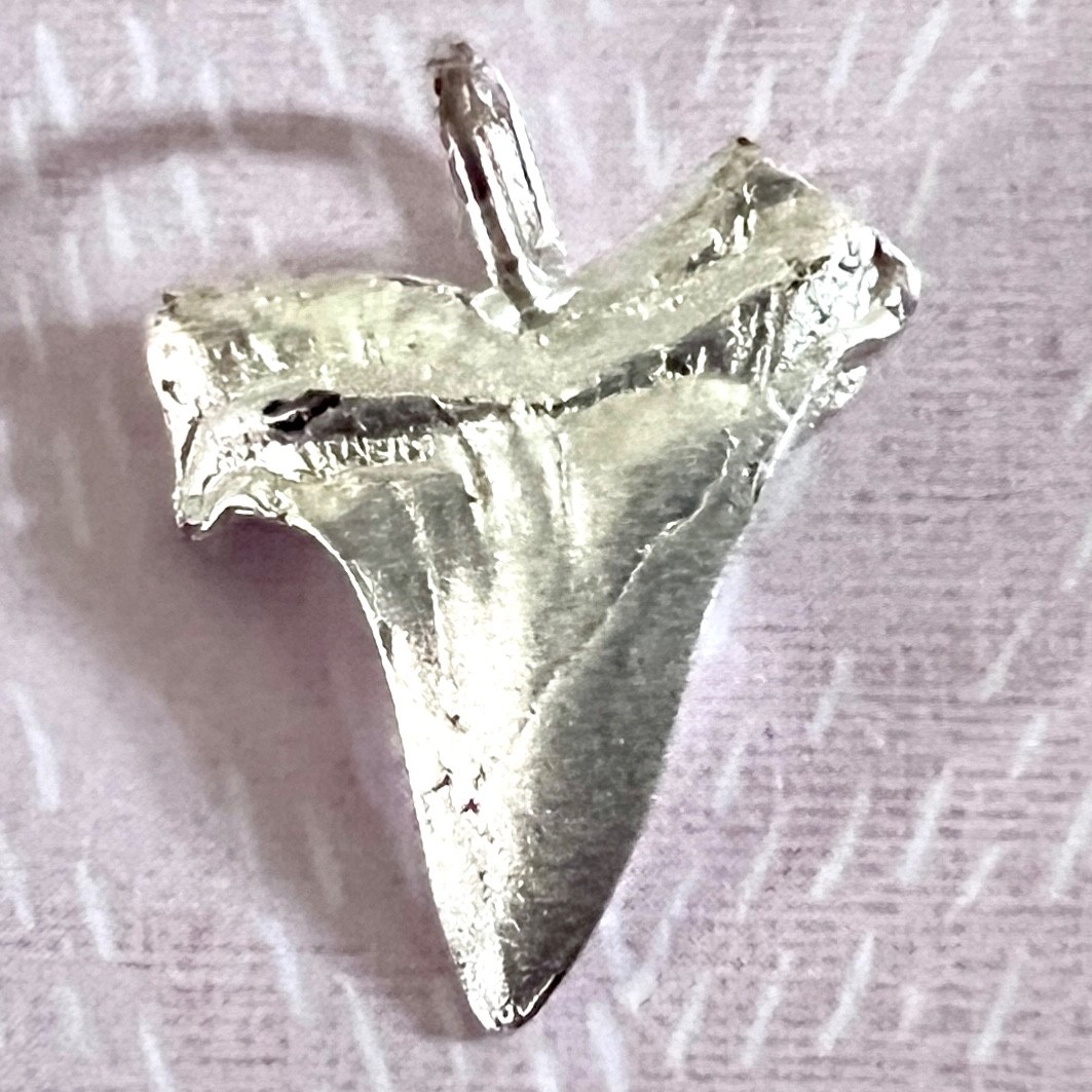 925 Sterling Silver Shark Tooth 1” Diamond Cut Shiny Pendant Only Beach Wear