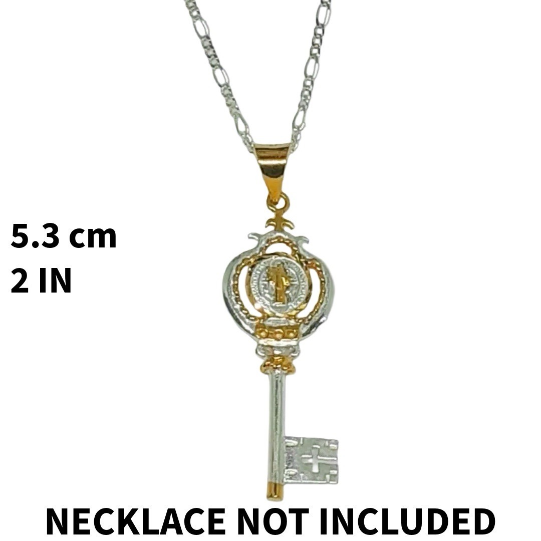 24k Gold Plated 925 Sterling Silver San Benito Saint Benedict Key Pendant Mexico