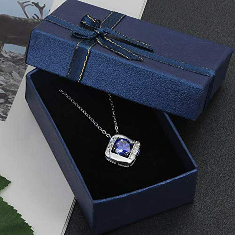 GORGEOUS 14k White Gold Sapphire Pendant Necklace Women Chain Anniversary Plated