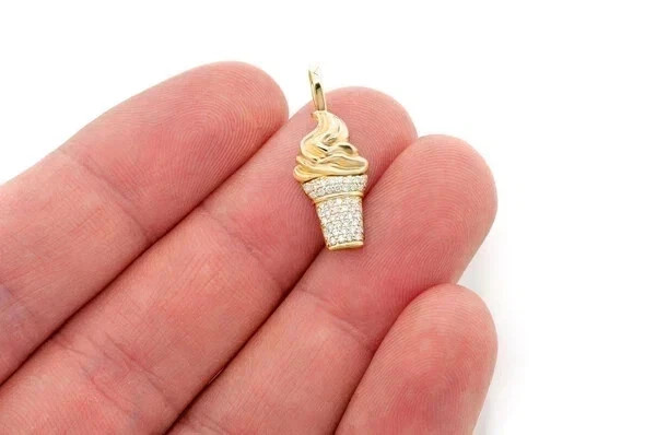1.00Ct Round Cut Real Moissanite Ice-Cream Cone Pendant 14K Yellow Gold Plated