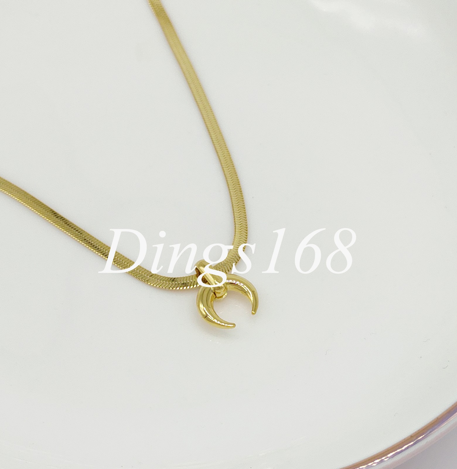 18K Yellow Gold Filled 11mm x 3mm Moon 15+2.4 inch 3mm Cuban Curb Chain Necklace