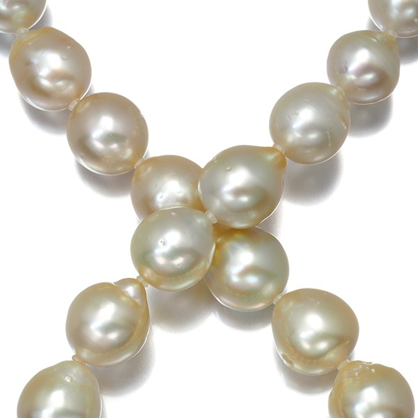 Light Golden South Sea Pearl 9.9-12.2mm Necklace Silver
