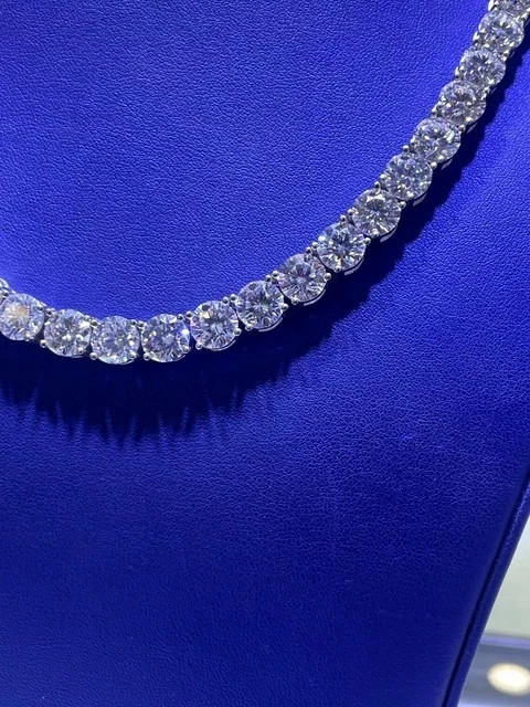 130Ct Lab Created Round Cut Diamond Womens Tennis Necklace 14K White Gold Plated
