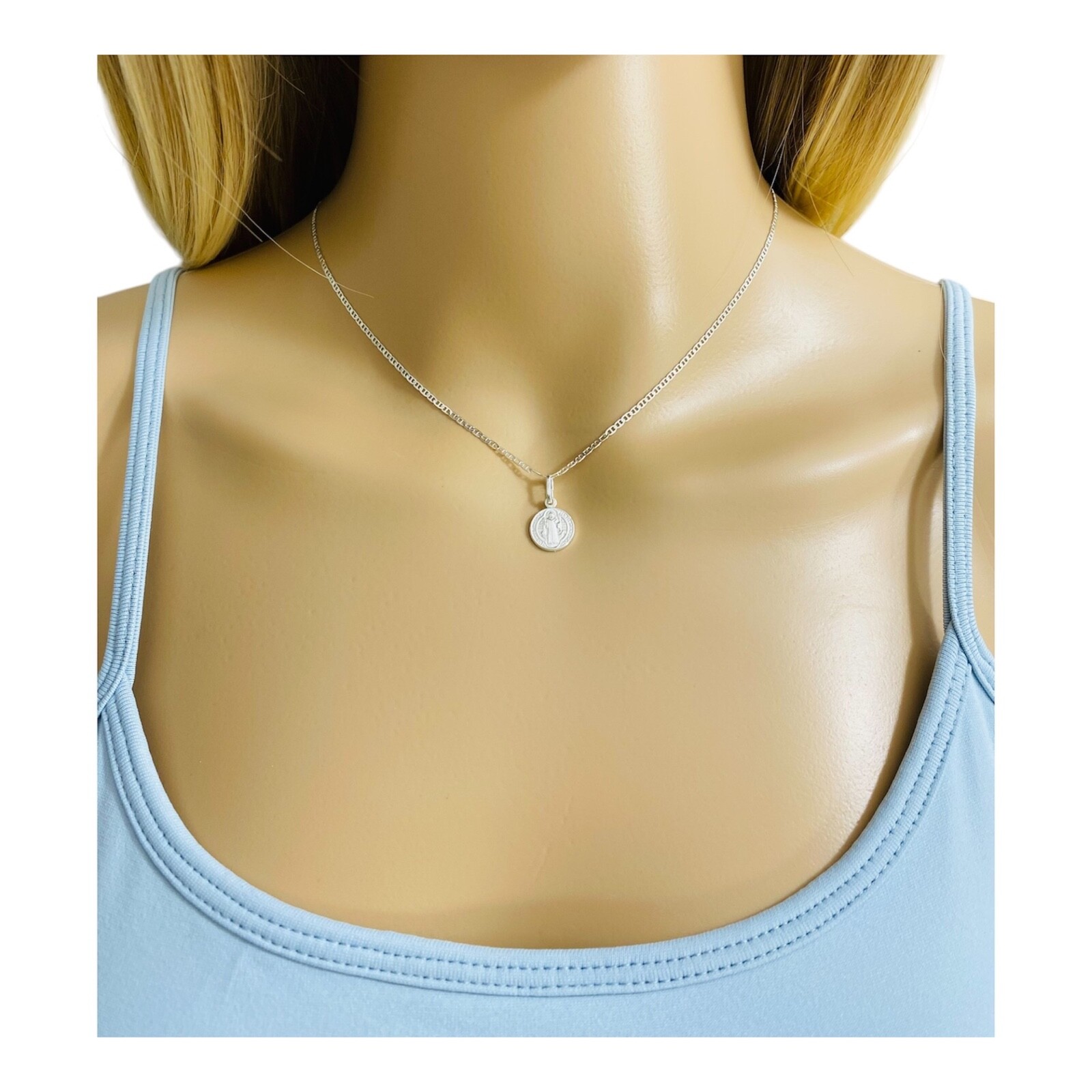 925 sterling silver Saint Benedict 10mm Pendant, 1.5mm Chain Necklace – P157