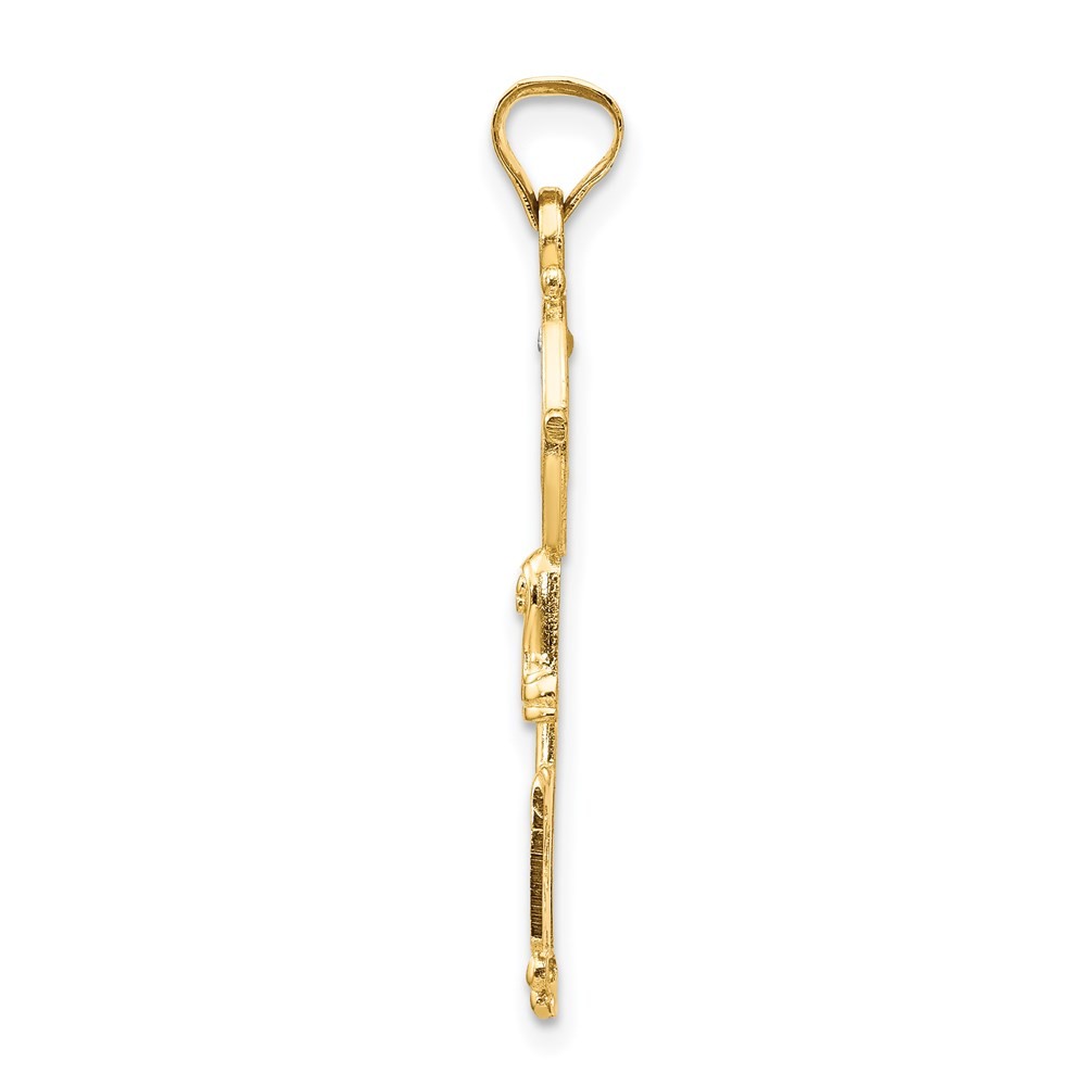 14k Yellow Gold with White Solid St. Benedict 2-Sided Cross Key Pendant 1.13 g
