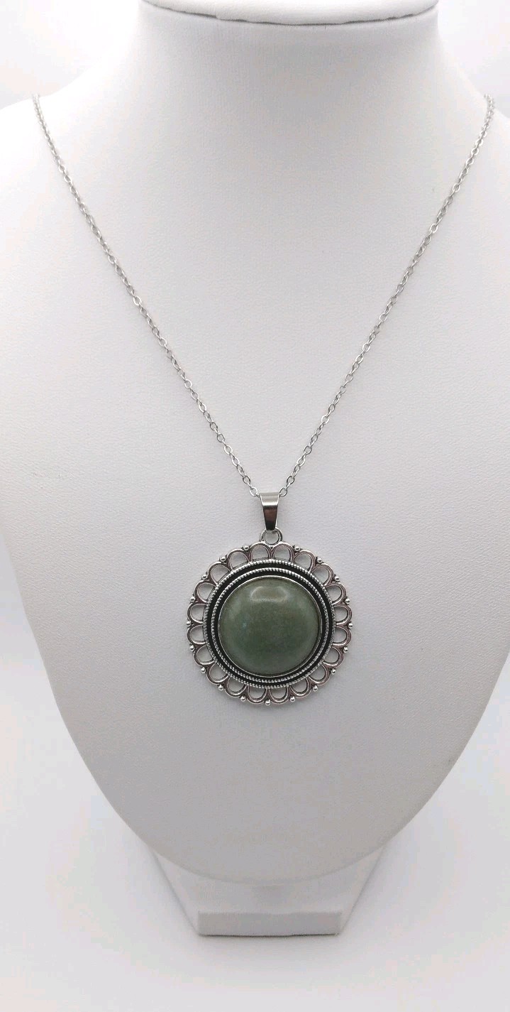 Green Aventurine Gemstone Necklace 17″ NF Silver Birthday Dainty Mothers New US