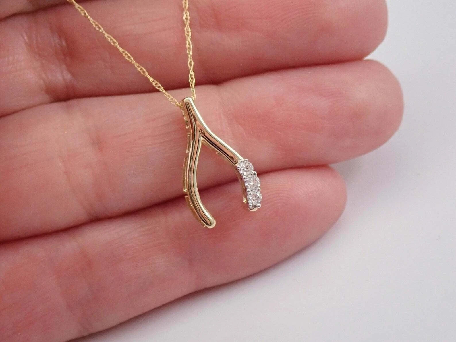 0.50Ct Round Cut D/VVS1 Diamond Wishbone Pendant 14K Yellow Gold Over Free Chain