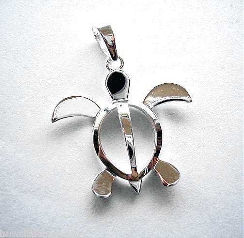 16MM RHODIUM PLATED 925 STER SILVER HAWAIIAN PETROGLYPH HONU SEA TURTLE PENDANT