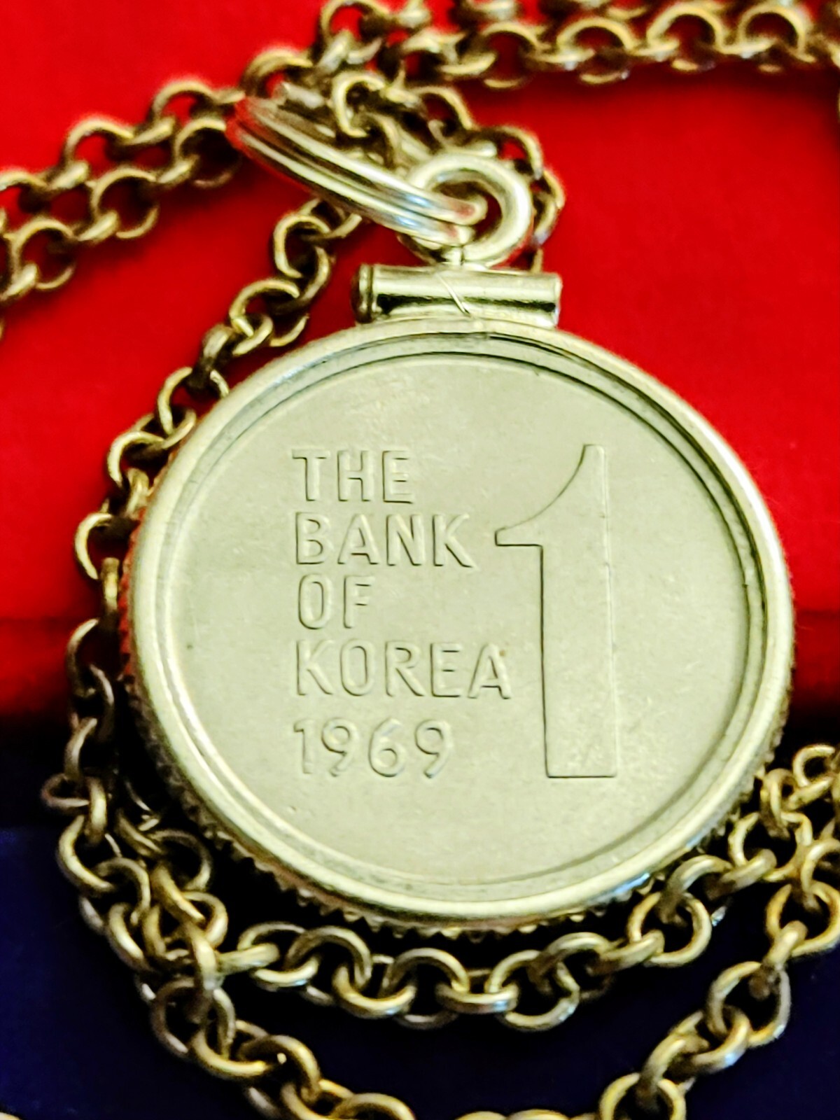 1969 S Korea Rose of Sharon, Hibiscus Coin Pendant Sterling Silver Chain W Box