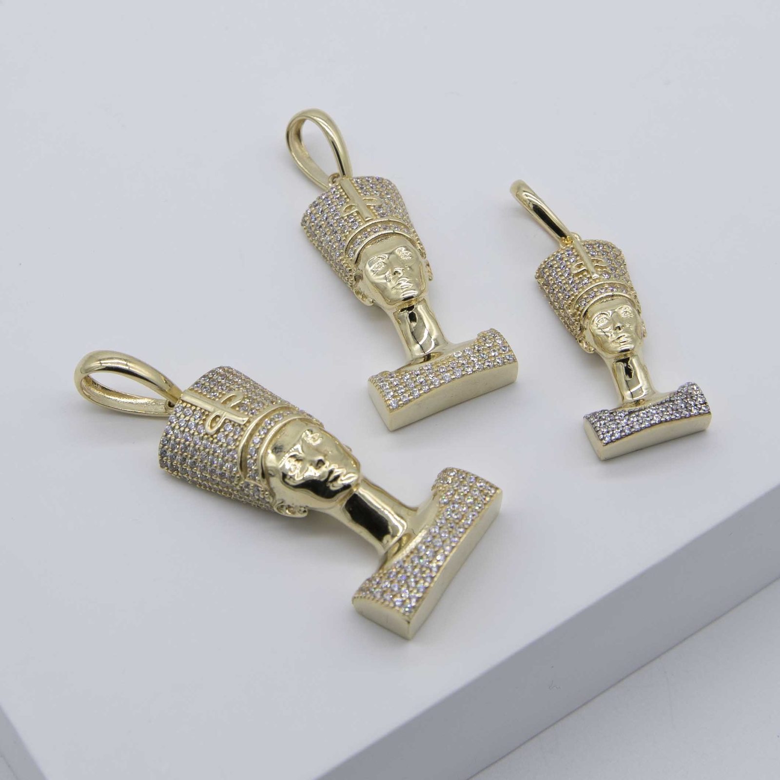 Egyptian Queen Nefertiti Head Pendant Real 10K Yellow Gold All Sizes