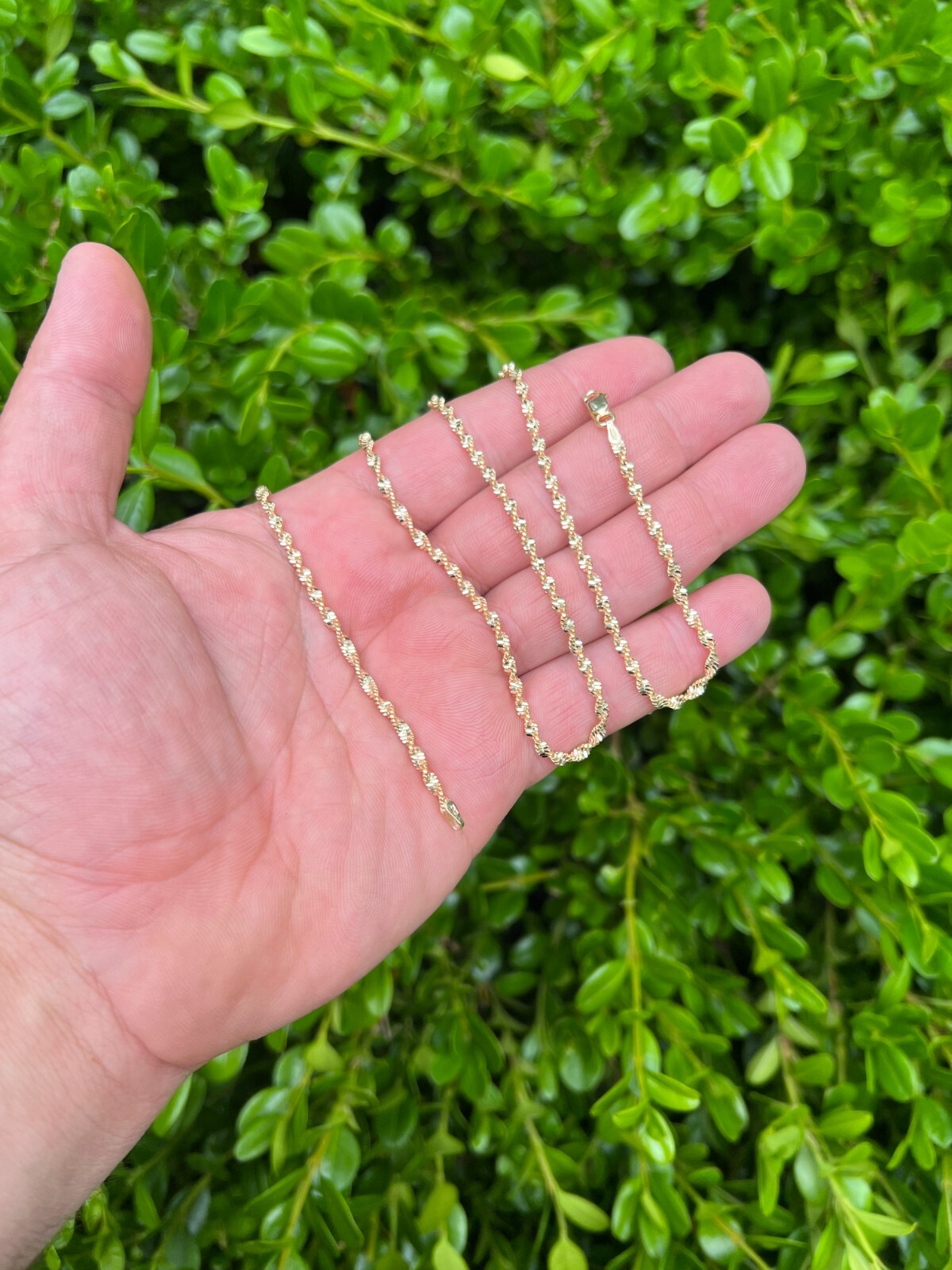 925 Sterling Silver Real 14k Gold Plated 2.5mm Singapore Rope Chain Necklace