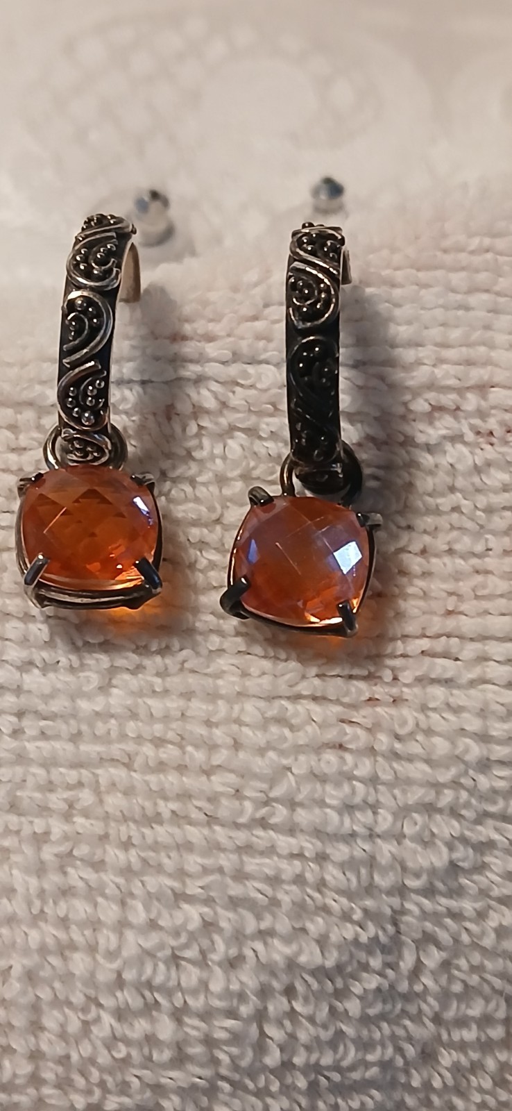 925 Lori Bonn Beaded Mini Hoop, Dangle, Multi-faceted, Orange Pierced Earrings