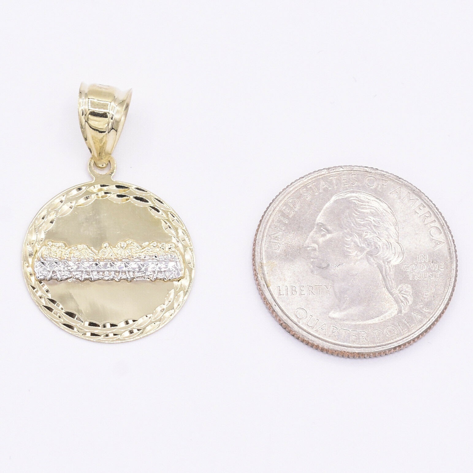 1 1/4″ Round The Last Supper Diamond Cut Charm Pendant Real 10K Yellow Gold