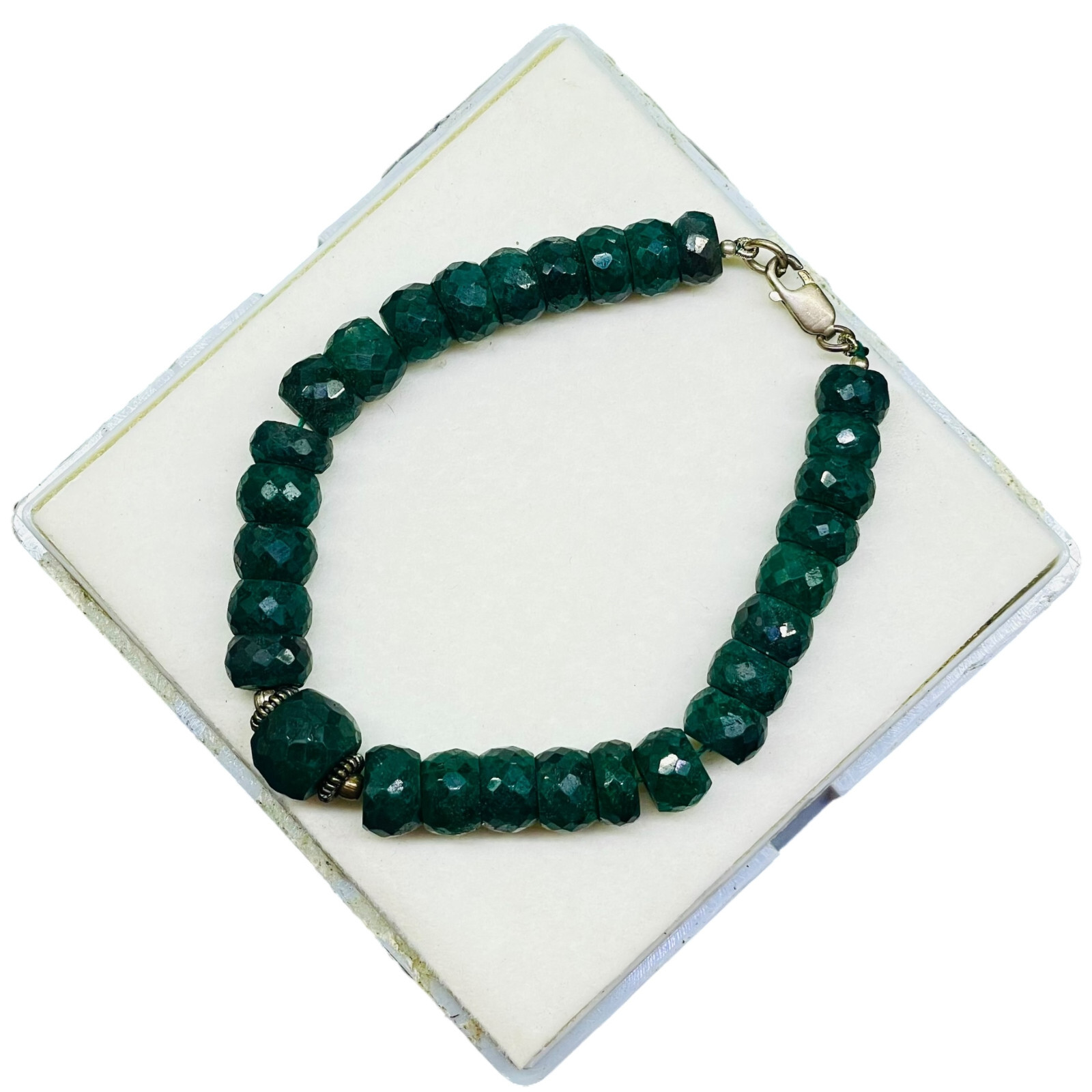 7.5 Inch Natural Green Sapphire Bracelet 9-12mm Big Facetted Beads 925 Clasp