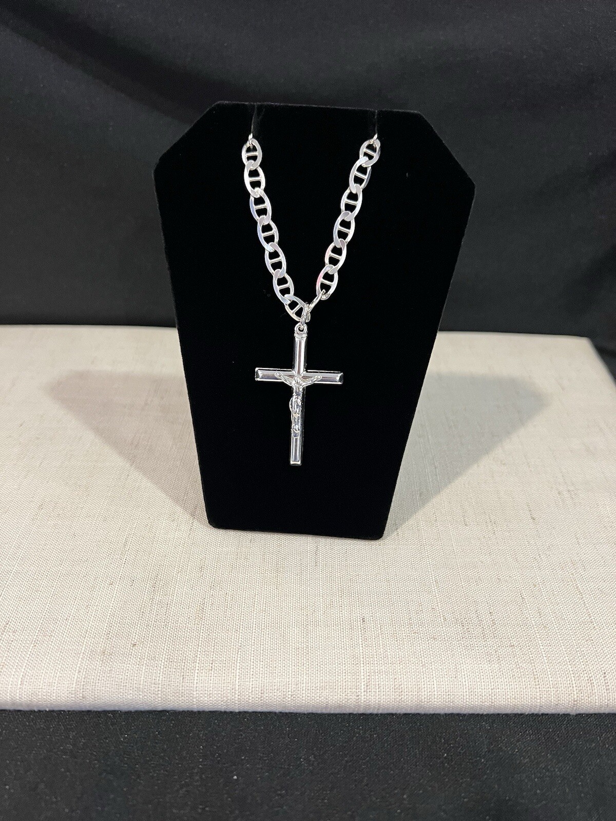 .925 Sterling Silver Mens Womens Cross Crucifix Pendant & Mariner Chain 20 26 30