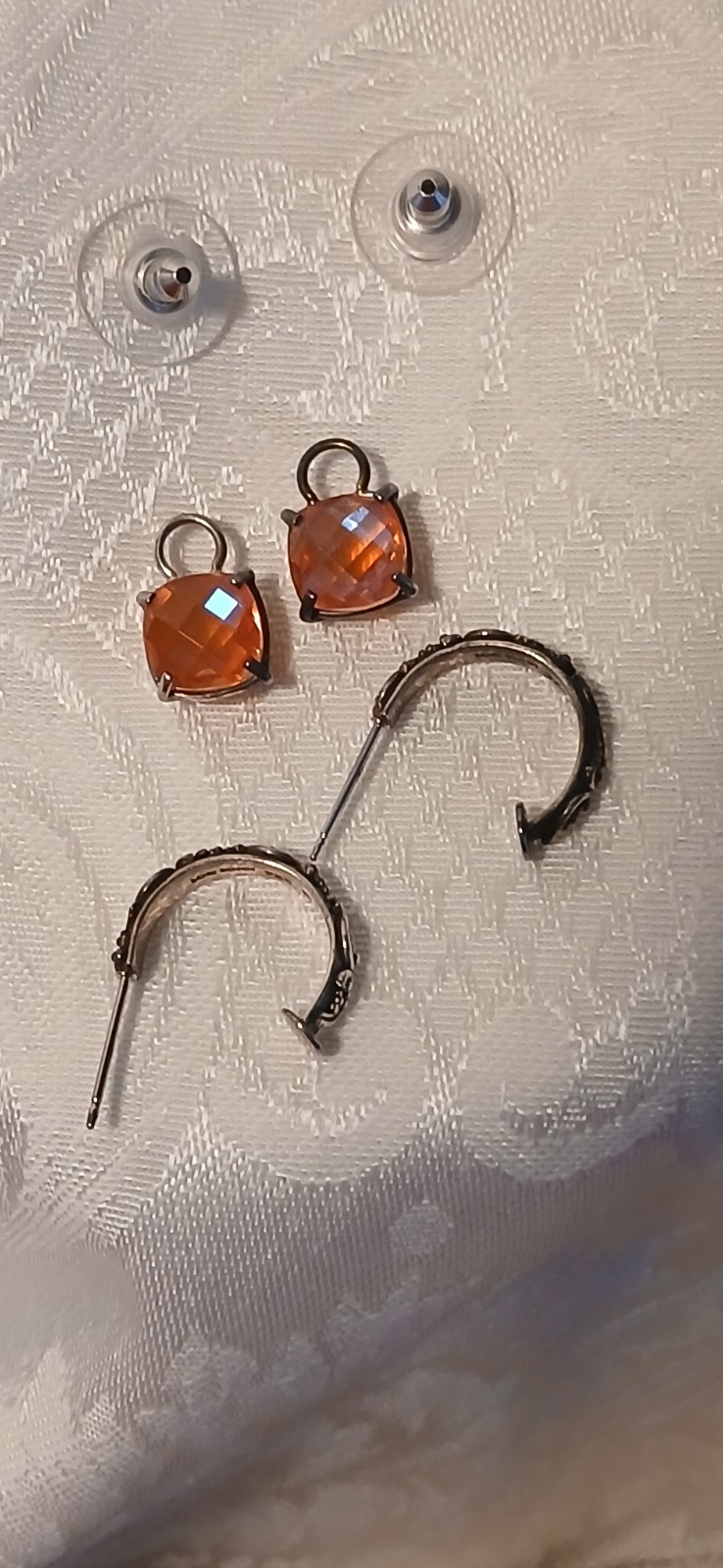 925 Lori Bonn Beaded Mini Hoop, Dangle, Multi-faceted, Orange Pierced Earrings