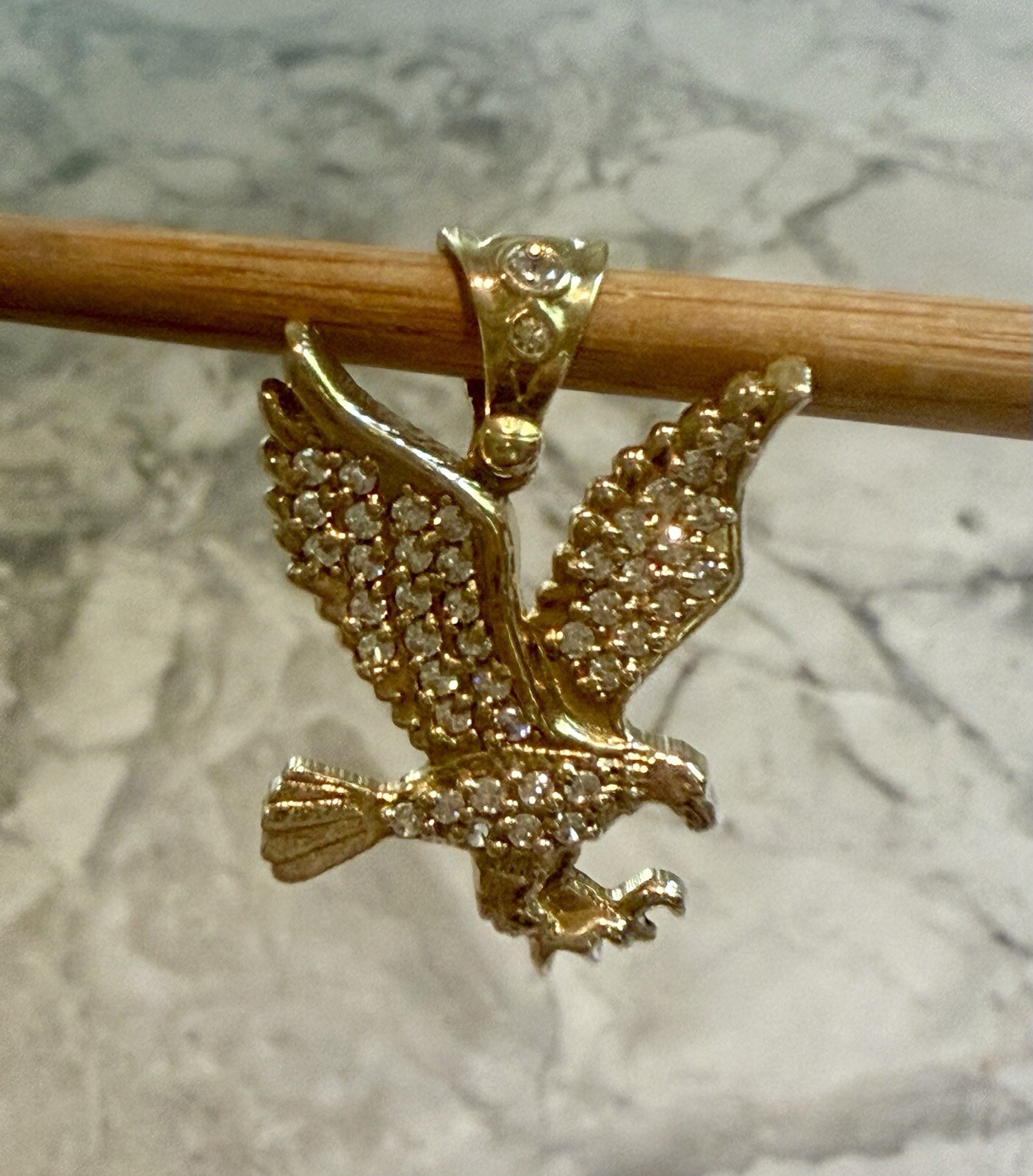 💫10k Solid Yellow Gold Crystal Eagle Falcon Bird Pendant Vintage Roseark💫