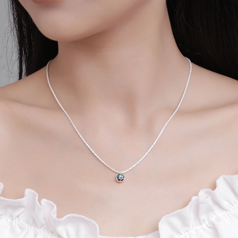 1/2ct Round Cut Multicolor Moissanite Pendant Necklace 925 Sterling Silver Chain