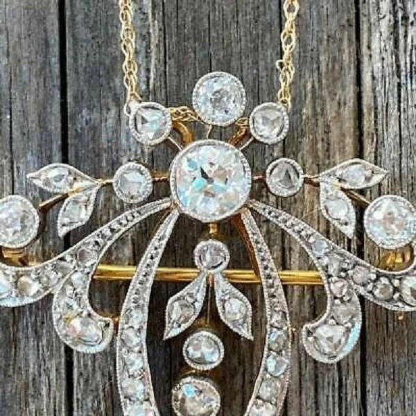 Cocktail Brooch Pendant 14K Yellow Gold Over 3Ct Lab Created Diamond Round Cut
