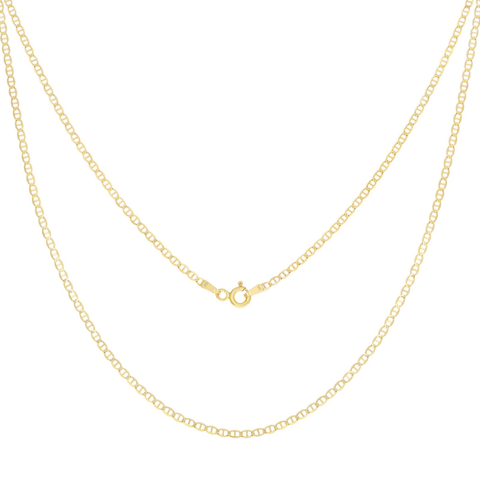 10K Yellow Gold Solid Womens 2mm Mariner Anchor LInk Chain Pendant Necklace 16″