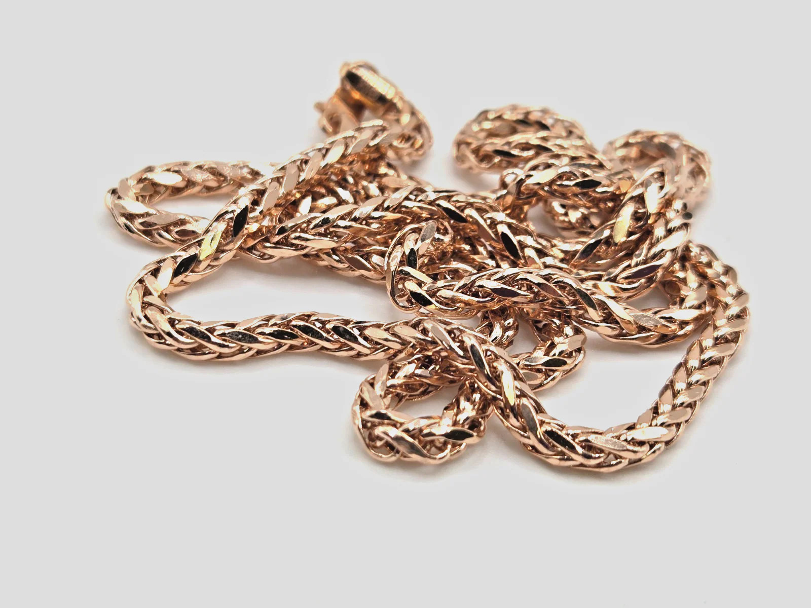 10K Rose Gold Franco Wheat Chain 24 inch x 3.2mm x 2.9 mm Lobster Clasp