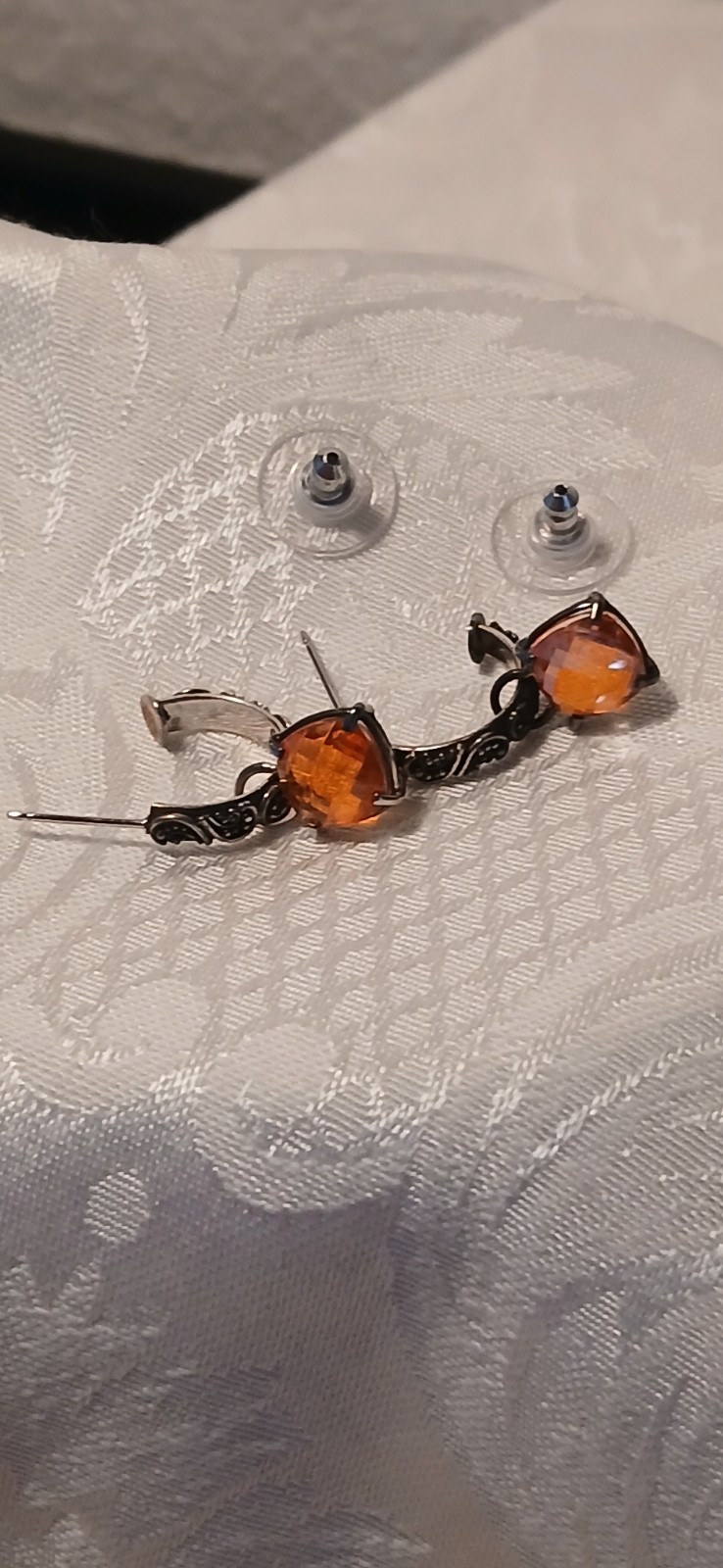 925 Lori Bonn Beaded Mini Hoop, Dangle, Multi-faceted, Orange Pierced Earrings