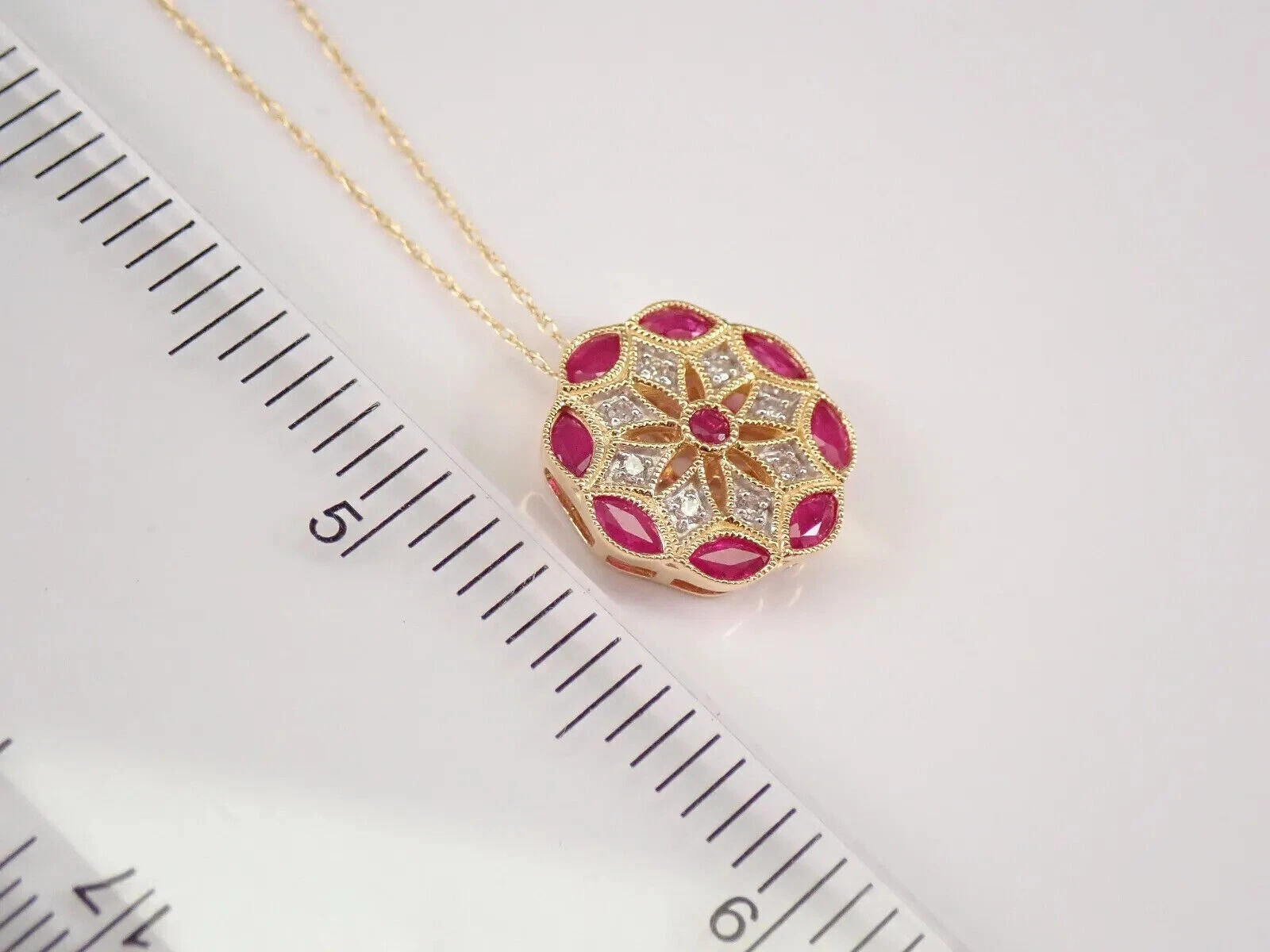 3Ct Marquise Cut Red Ruby Flower Halo Pendant 14K Yellow Gold Finish Free Chain