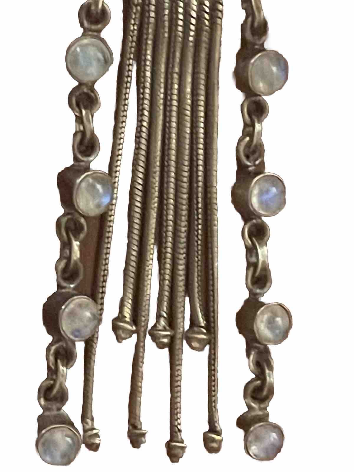 Sterling Silver 925 Necklace & 4 Inch Pendant Rainbow Moonstone Dangle Tassel