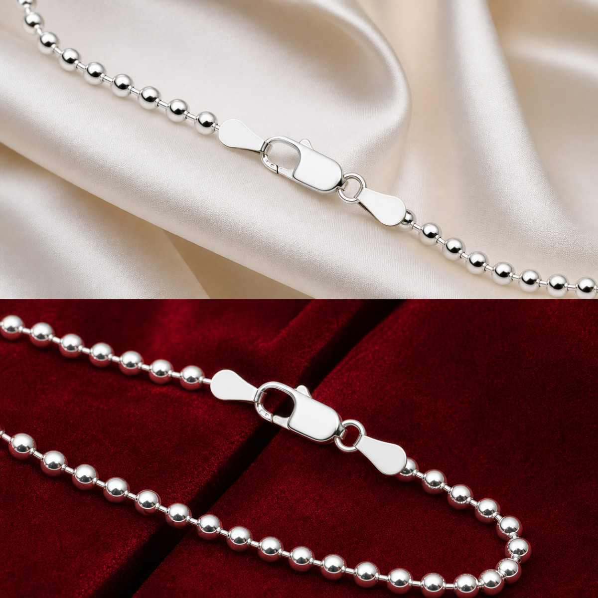 Sterling Silver 925 Italian Ball Bead Chain Necklace 2.4mm 22 Inch Dog Tag