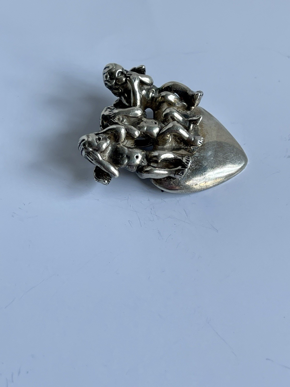 Vintage Sterling Silver 925 KABANA Three Angels Heart Pendant “See No Evil…”