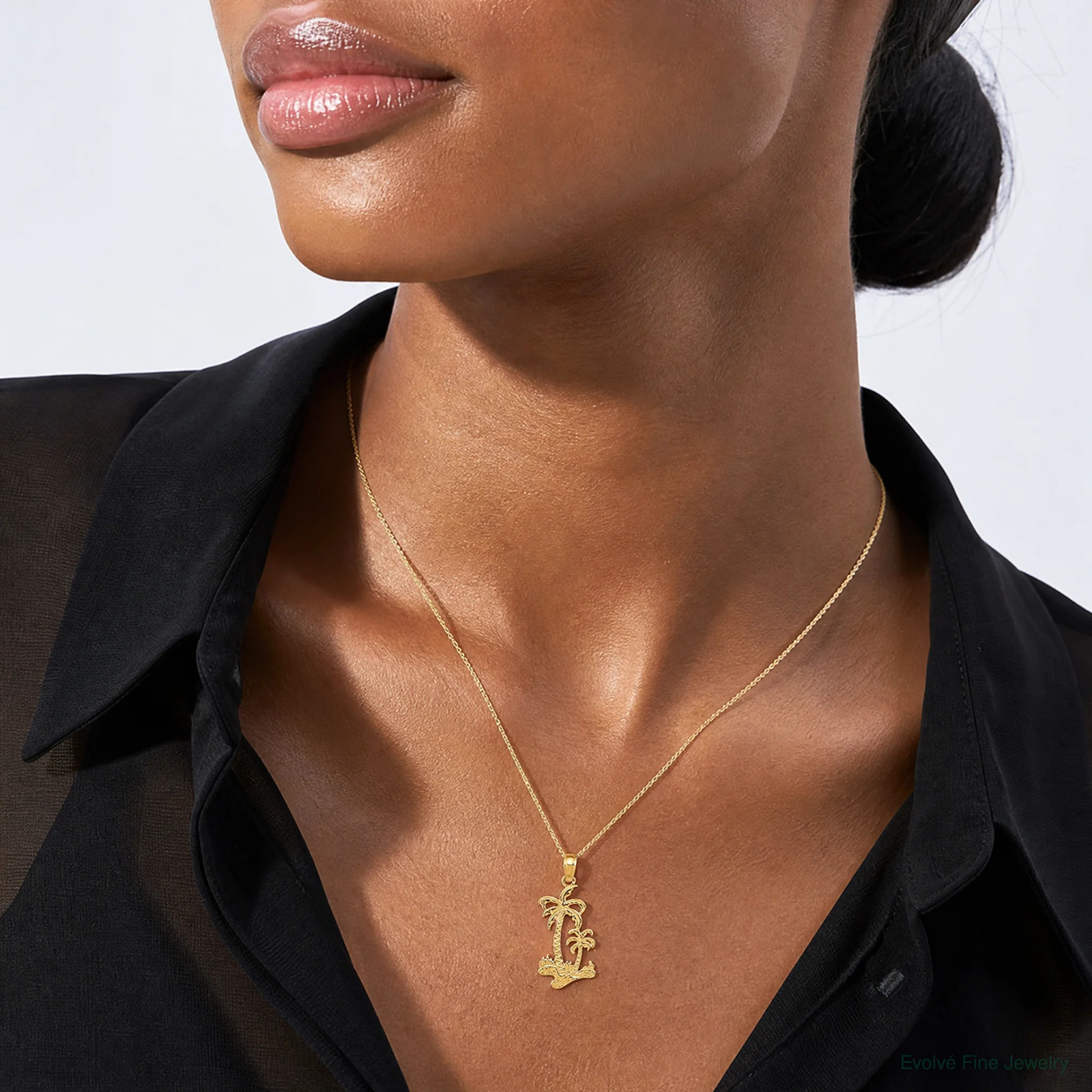 10K / 14K Yellow Gold Double Palm Trees Pendant
