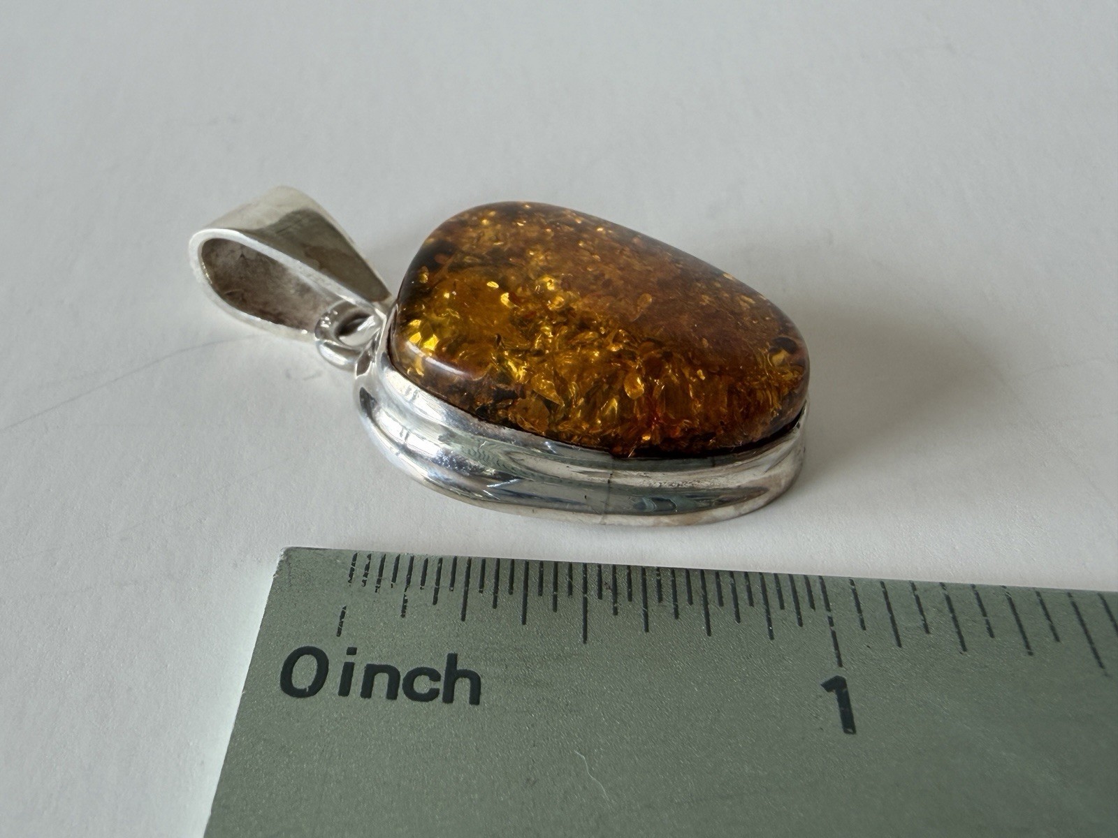 Amber Stone In Sterling Silver Pendant