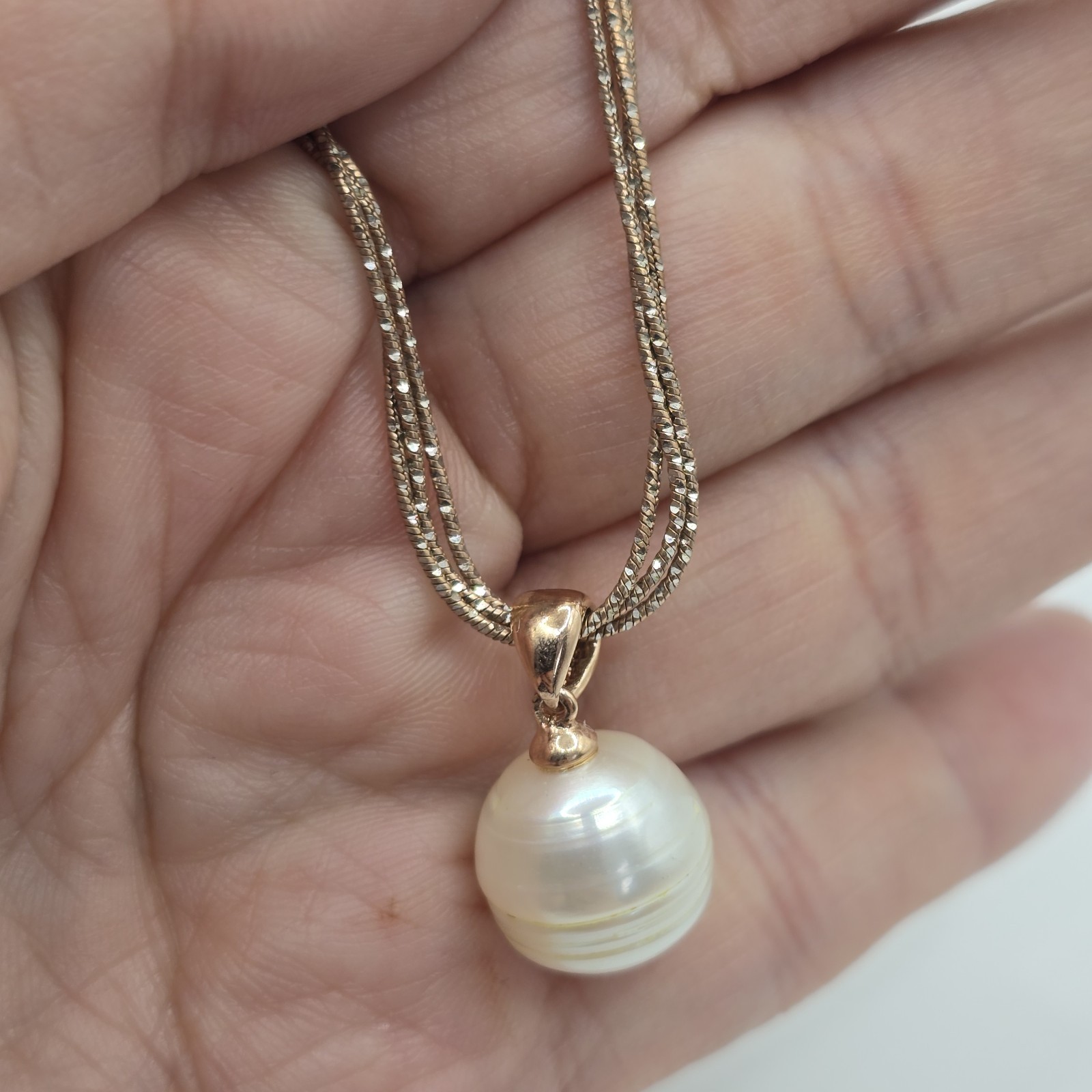 Honora 925 Italy Rose Gold Over Sterling Pearl Pendant Necklace 3 Strand 18″