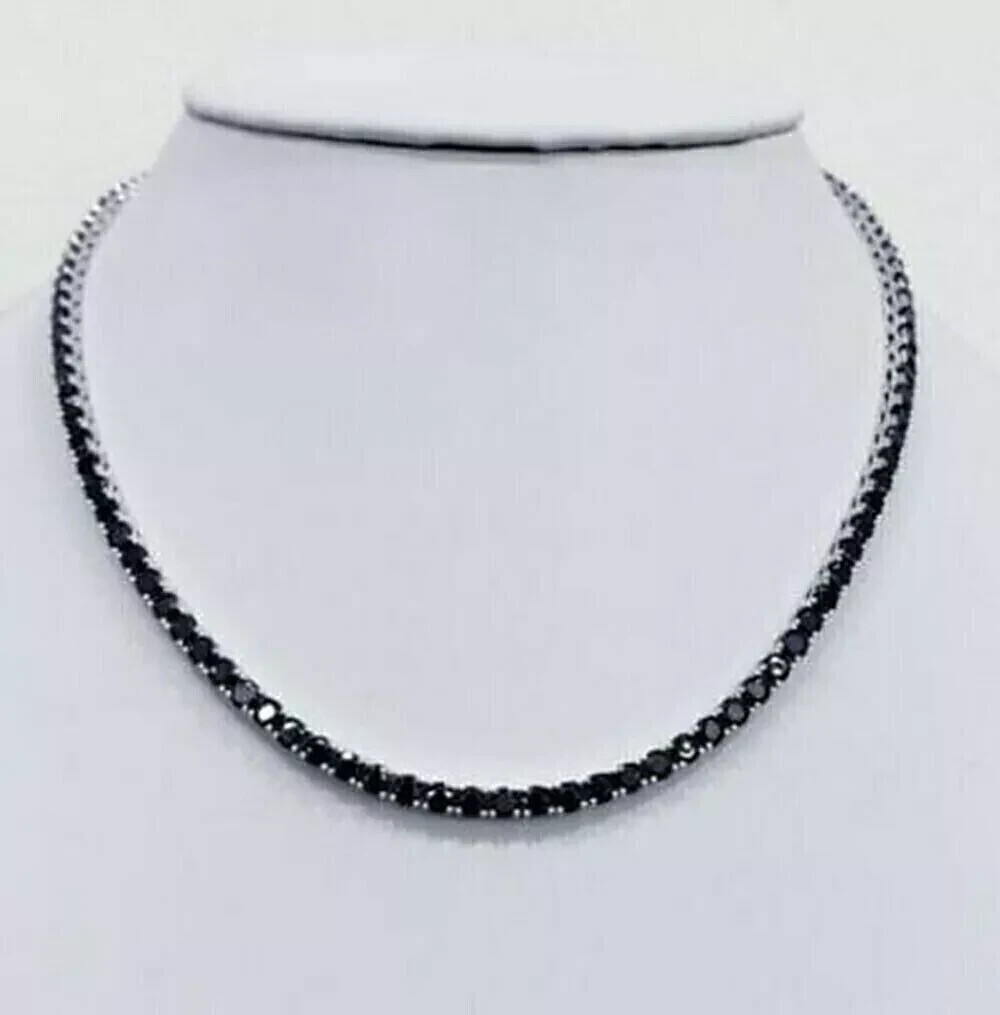 Lab-Created 18 Ct Round Black Diamond 18″ Tennis Necklace 14K White Gold Plated
