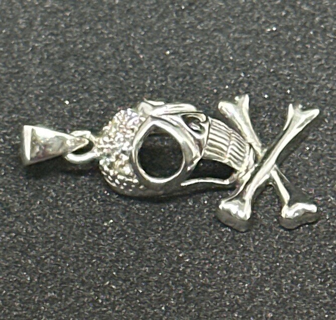 Skull & Crossbones Sterling Silver 925 Pave Rhinestone 1″ FAS Pendant Only 2.3g