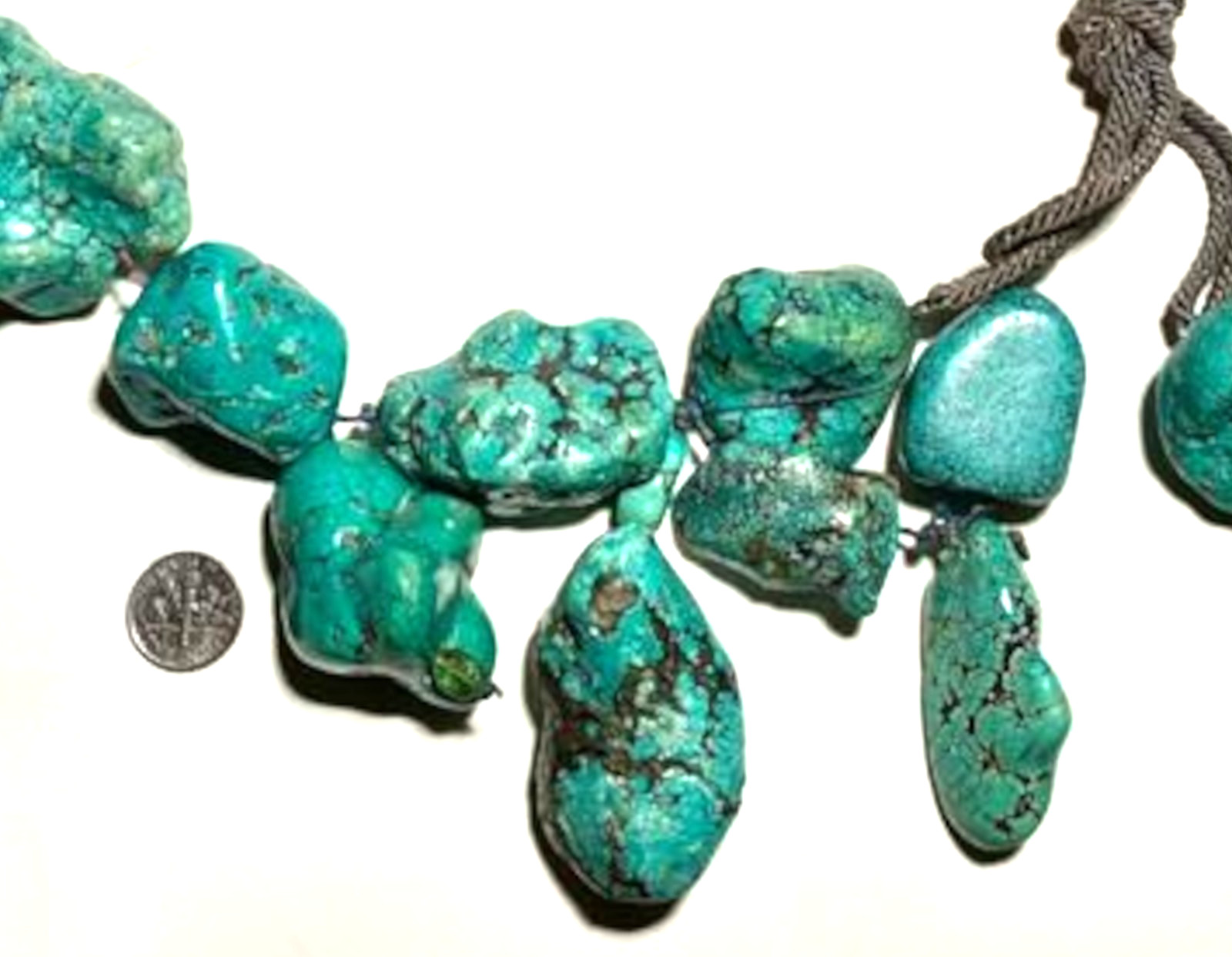 Genuine TURQUOISE Statement HUGE 2″ Raw Nugget TIBETAN 10 oz NECKLACE OOAK