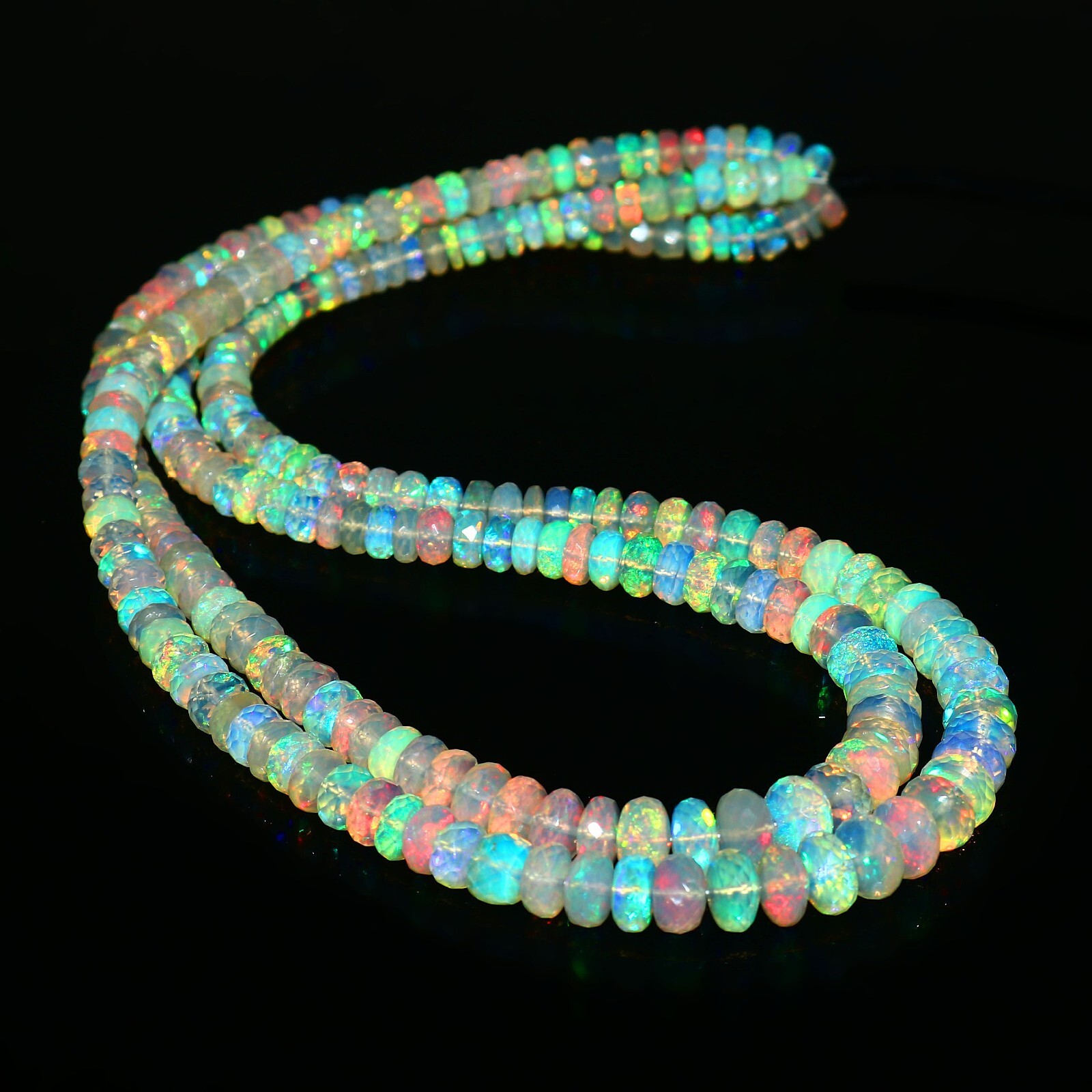 AAA Flashy Smooth Rondelle Opal Beads Ethiopian Natural Opal Beads Necklace 635