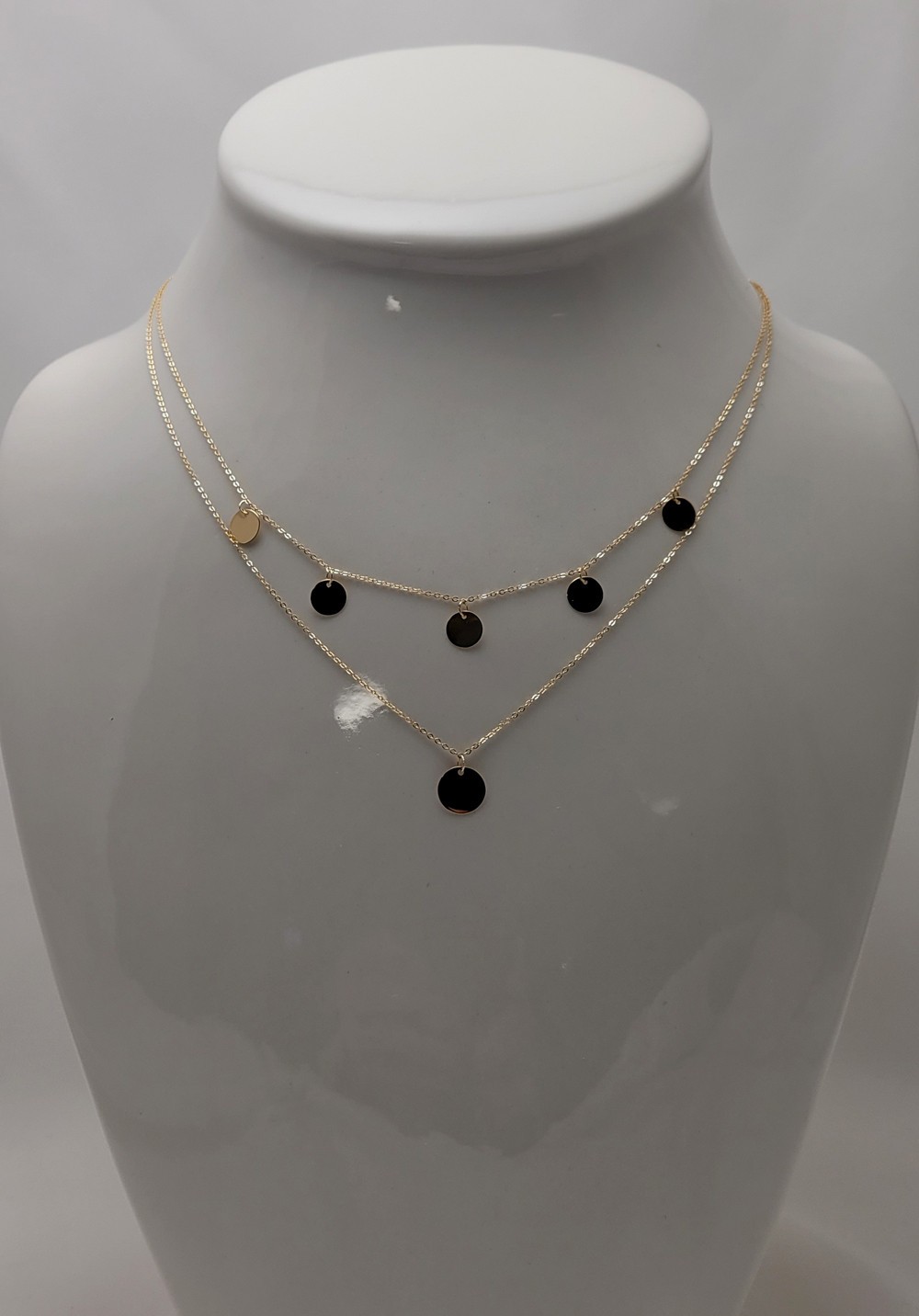 New 14K Yellow Gold Layered Disc Necklace