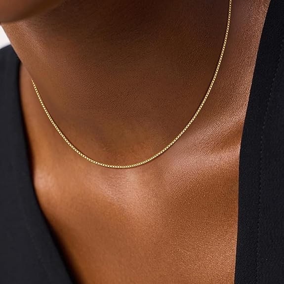 Gold Chain for Women,18K Gold Plated 925 Sterling Silver 1.2Mm Box Chain Lobster