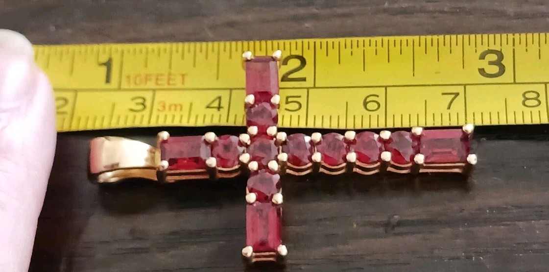 🌸JTV, VERMELLO GARNET, “ENHANCER”, CROSS, DESIGNER, FANCY “R” 18K OVER STERLING