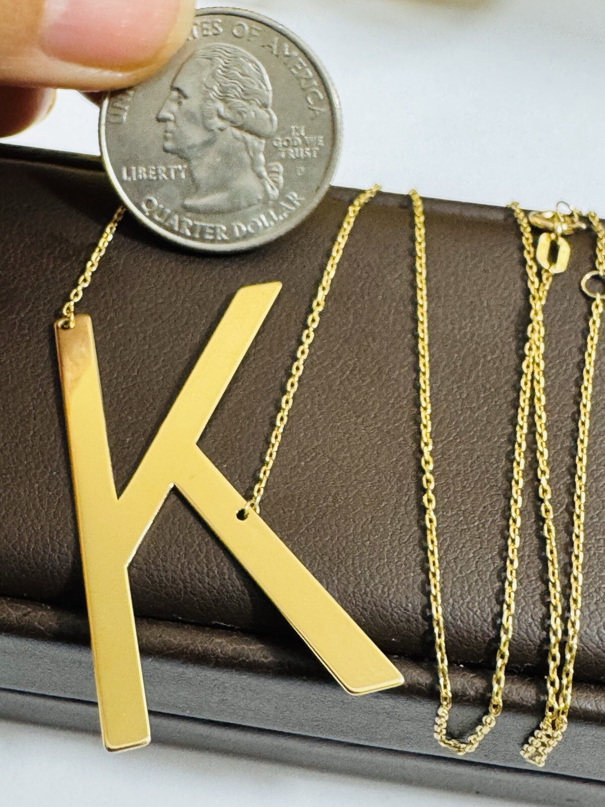RARE 18K 750 YELLOW Gold Letter K initial Necklace 16.5/17.5” Long 1mm 4.1g
